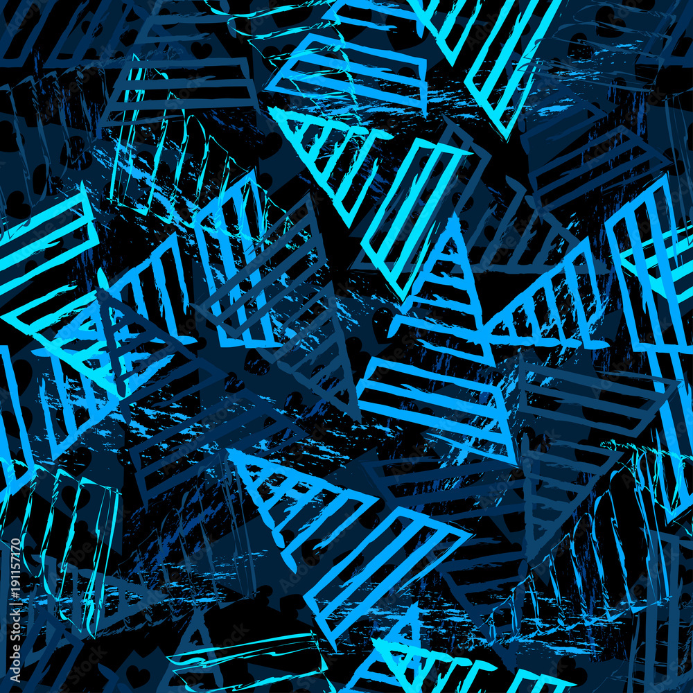 Abstract seamless sport pattern for girls, boys. Creative vector sport pattern with lines, grunge triangle, geometric figures. Funny wallpaper for textile and fabric. Fashion sport pattern style.