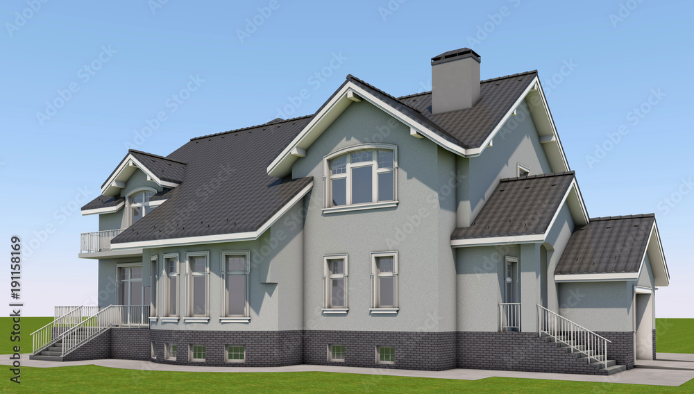 Grey house in the afternoon