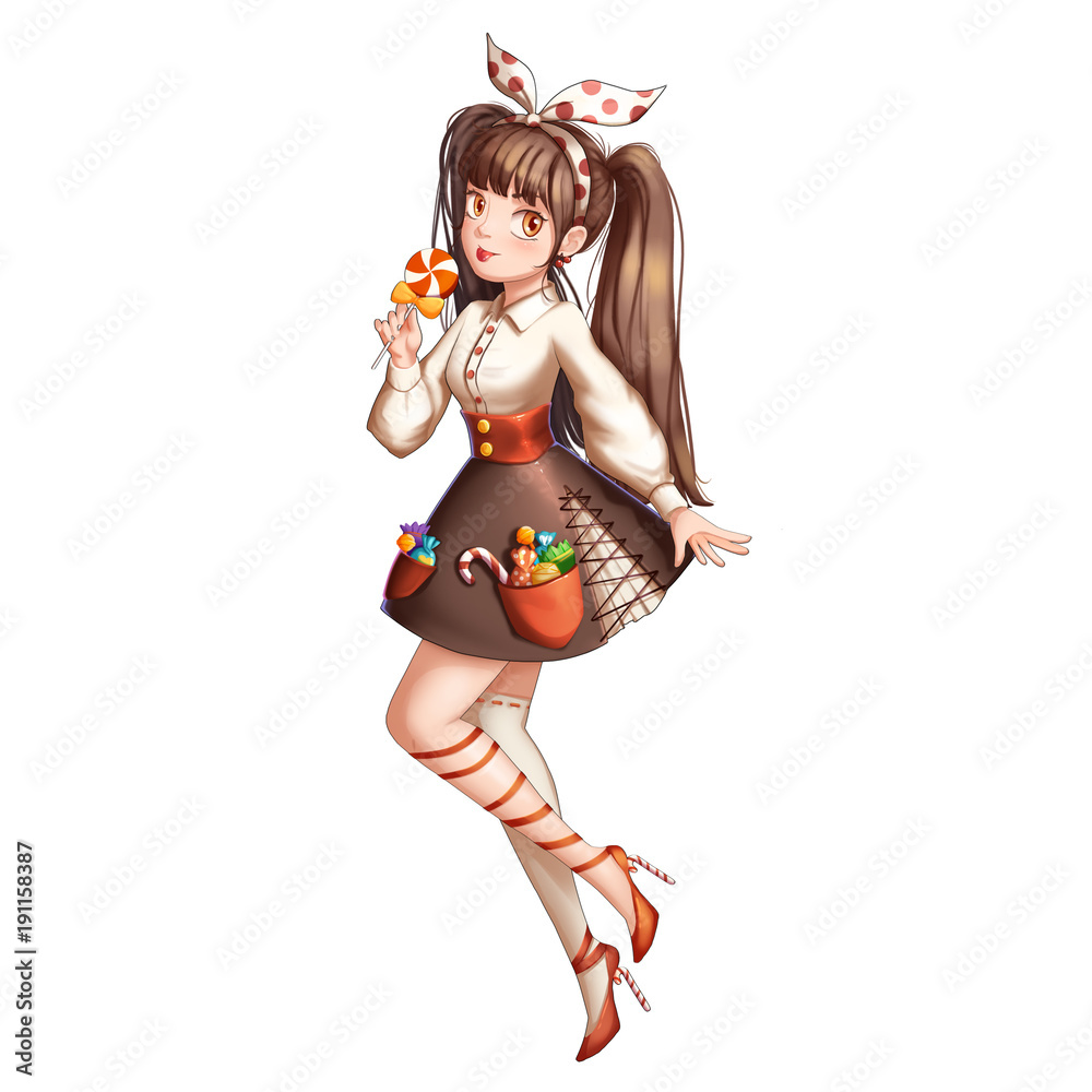 Candy Girl with Anime and Cartoon Style. Video Game's Digital CG Artwork,  Concept Illustration, Realistic Cartoon Style Character Design Stock  Illustration | Adobe Stock