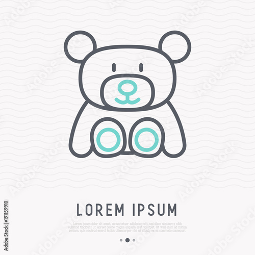 Teddy bear thin line icon. Modern vector illustration of toy.