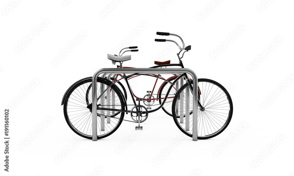 Bikes at a parking place, Bicycles, Bike theme elements, Street speed sport bicycle, Bikes isolated on white background - 3d Rendering