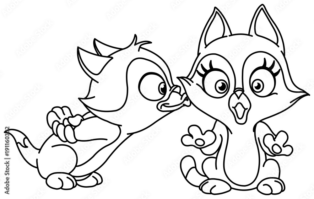 Fototapeta premium outlined kitten kiss