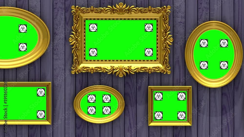 Vidéo Stock Picture gallery 3d animation. Gold picture frames on purple