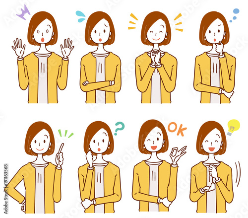 働く女性の色々な表情のイラスト