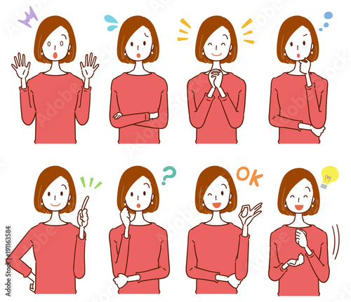30代の女性の色々な表情のイラスト Stock ベクター Adobe Stock