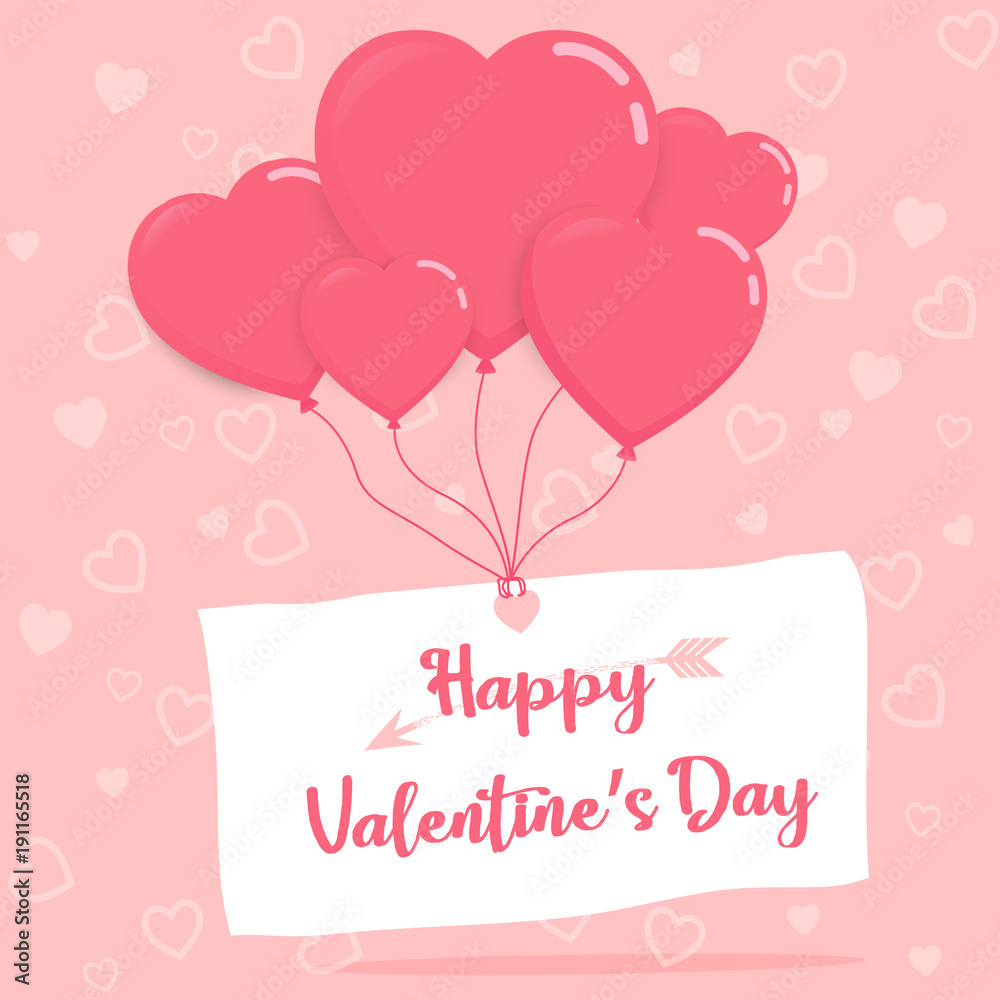 Happy valentine'day on paper with heart balloons vector