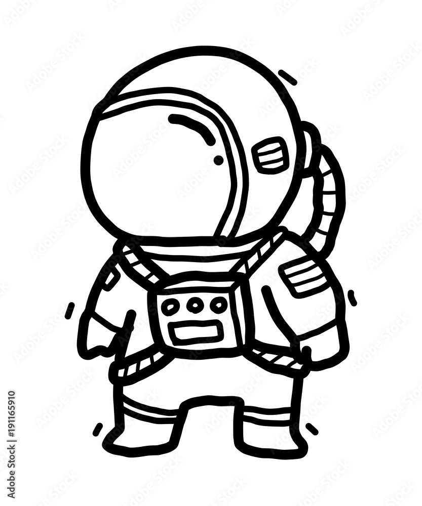 astronaut / cartoon vector and illustration, black and white, hand drawn,  sketch style, isolated on white background. Stock Vector | Adobe Stock
