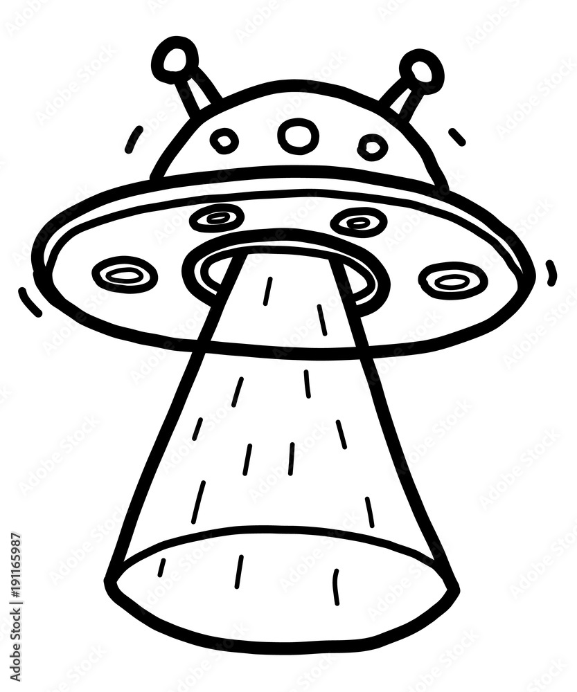 alien spaceship / cartoon vector and illustration, black and white, hand  drawn, sketch style, isolated on white background. Stock Vector | Adobe  Stock