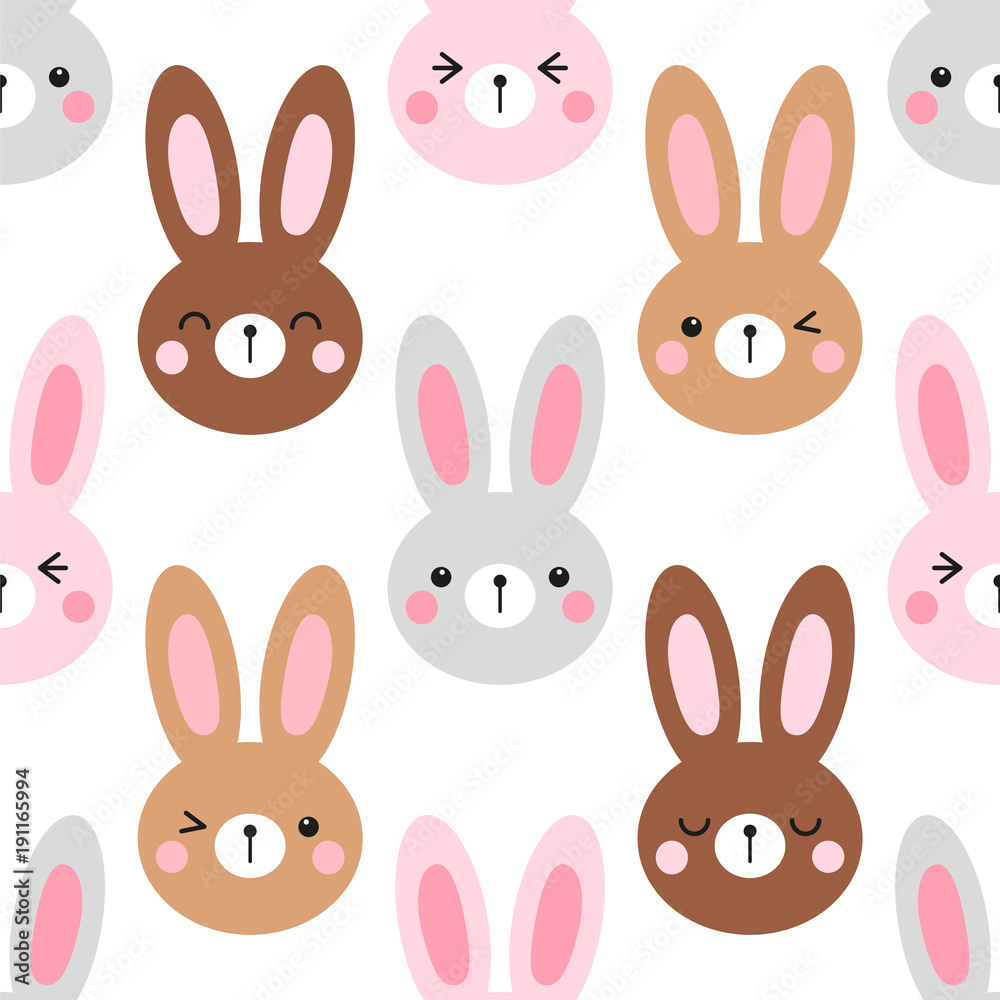 Cute Easter seamless pattern design with funny cartoon characters of emoji bunnies Cute Easter seamless pattern design with funny cartoon characters of emoji bunnies