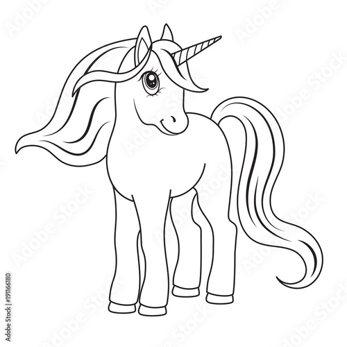 Sketch of a unicorn for coloring, on a white background.