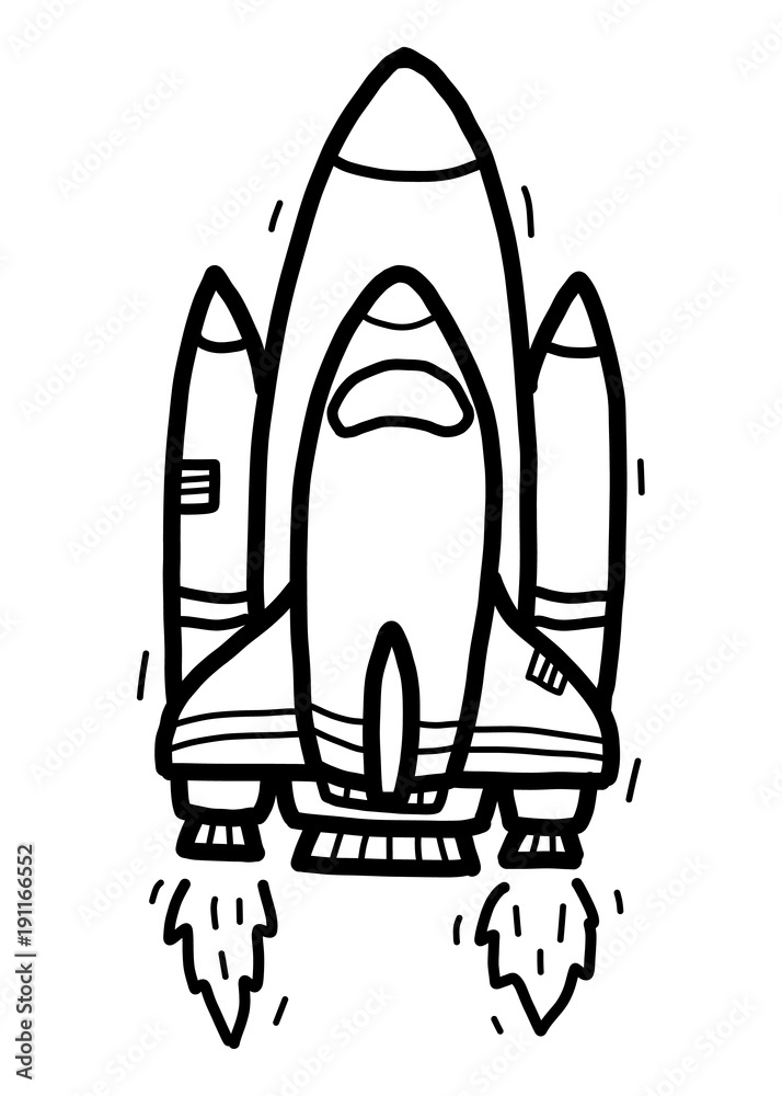 space rocket / cartoon vector and illustration, black and white, hand  drawn, sketch style, isolated on white background. Stock Vector | Adobe  Stock