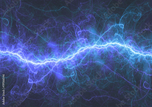 Blue plasma lightning, electrical and energy background