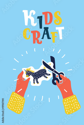 Two Hands Cutting Paper With Scissors For Applique, Elementary School Art Class Vector Illustration