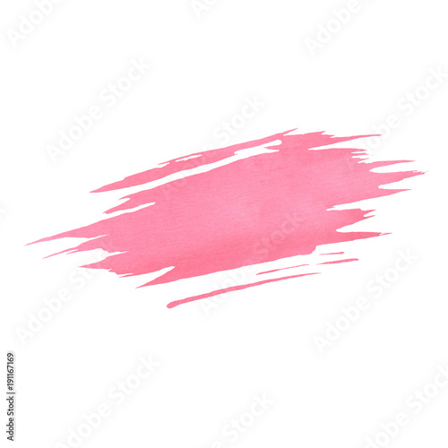 Hand painted pink watercolor brush texture isolated on the white background. Backdrop for your design.