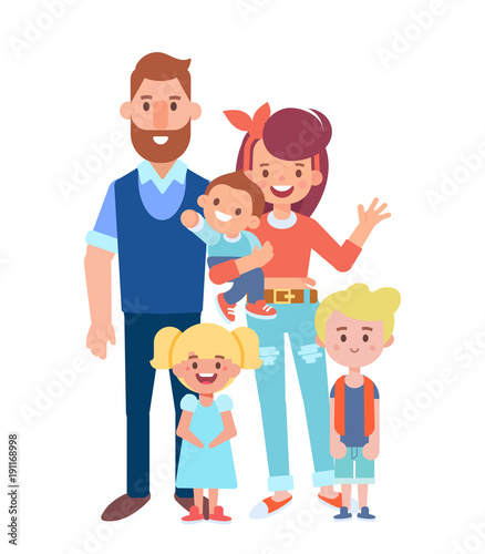 Parents with children. Cartoon style, flat vector illustration.