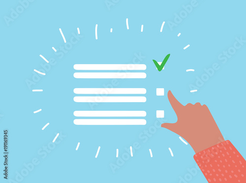 Cartoon checklist with red check marks and blank copy space on lines over a blue background, vector illustration