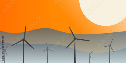 wind farms against the sunset