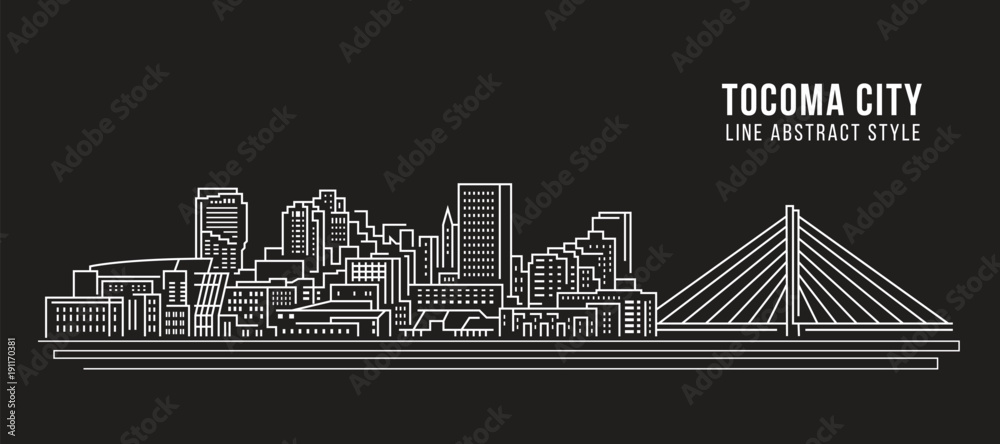 Cityscape Building Line art Vector Illustration design - Tocoma city