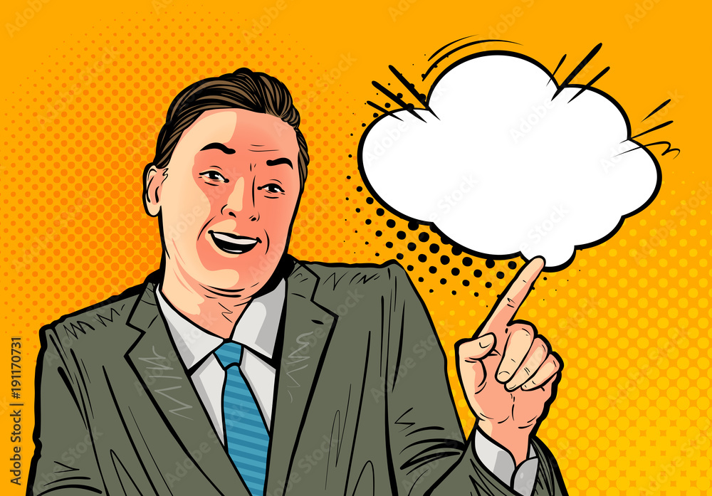 Happy businessman or boss. Business concept. Cartoon vector illustration, drawn in pop art retro comic style Happy businessman or boss. Business concept. Cartoon vector illustration, drawn in pop art retro comic style