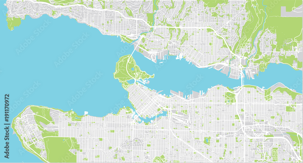 Naklejka premium Mapa miasta miejskiego wektor Vancouver, Kanada