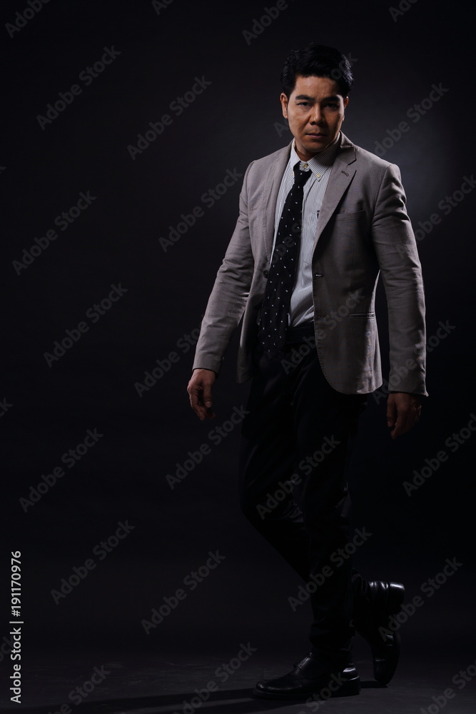 Full Length Snap Figure, Business Man Stand in gray Suit white shirt black pants