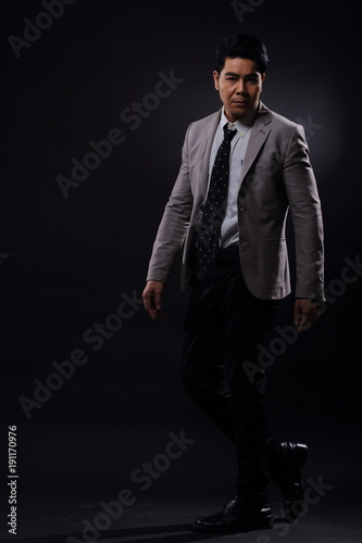 Full Length Snap Figure, Business Man Stand in gray Suit white shirt black pants