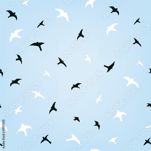Birds in the sky flying seamless pattern, vector graphic illustration