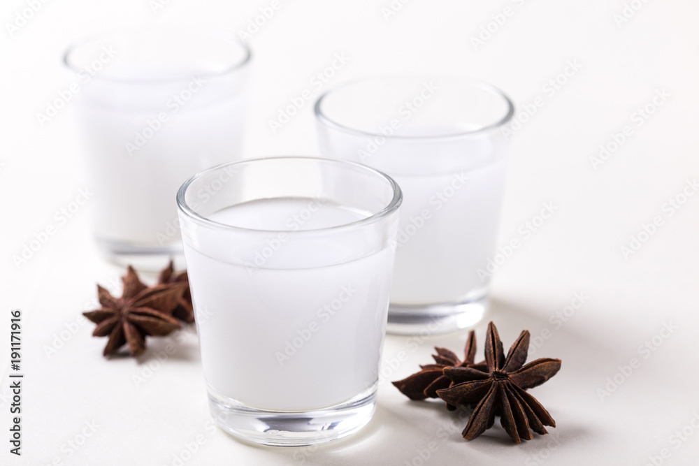 Alcohol Raki with anis. Turkish, Greek aperitif arak, Ouzo Stock Photo ...