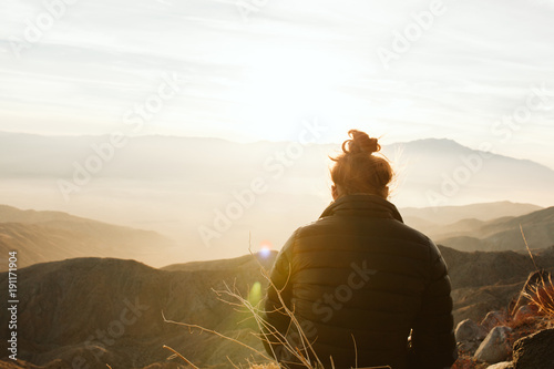 Couple overlooking palm springs from keys view in joshua tree national park