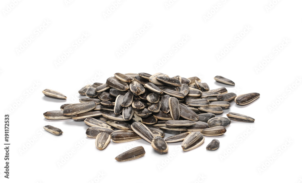 Sunflower seeds pile isolated on white background Sunflower seeds pile isolated on white background