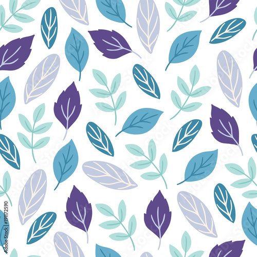 Seamless vector pattern with leaves in trendy Ultra Violet