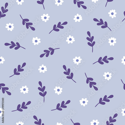 Seamless vector pattern with branches and flowers in Ultra Violet