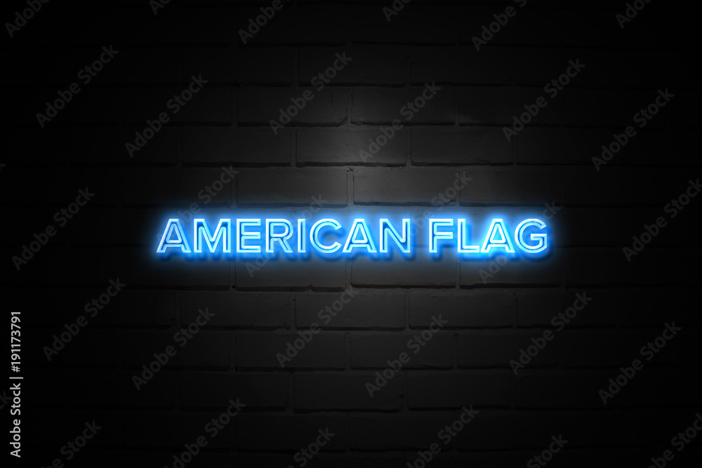 Fototapeta premium American Flag neon Sign on brickwall