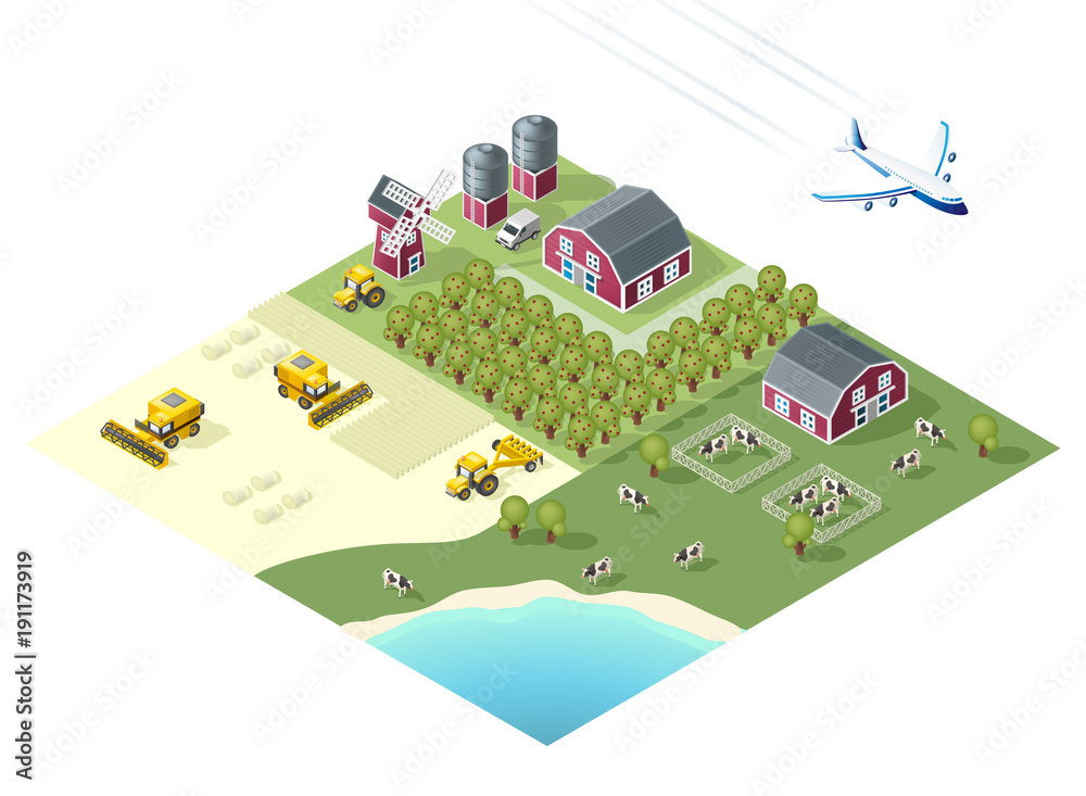 Set of Isolated High Quality Isometric City Elements. Farm on White Background Set of Isolated High Quality Isometric City Elements. Farm on White Background