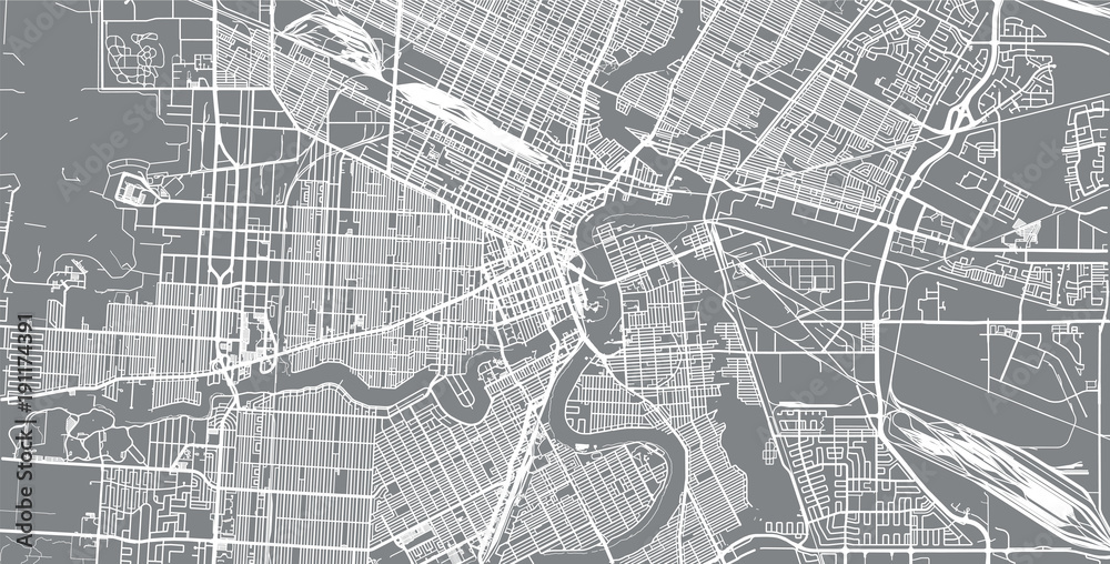 Urban vector city map of Winnipeg, Canada