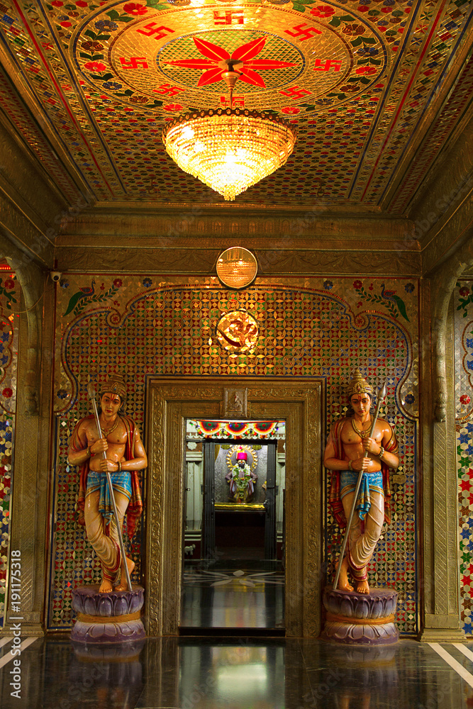 Glass decorated interior, dwarpalas and Lord Vitha idol, Vitthal Mandir