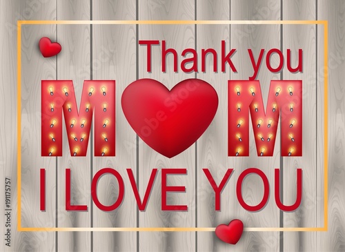 Love Mother day card Vector. Wood texture backgrounds