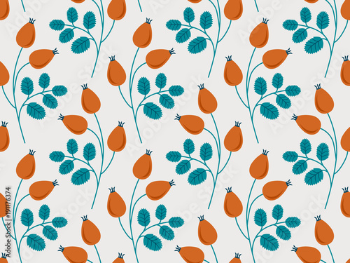 seamless pattern with rose hip branches