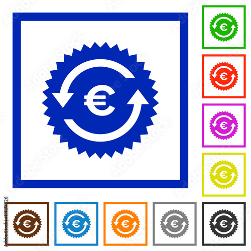 Euro pay back guarantee sticker flat framed icons
