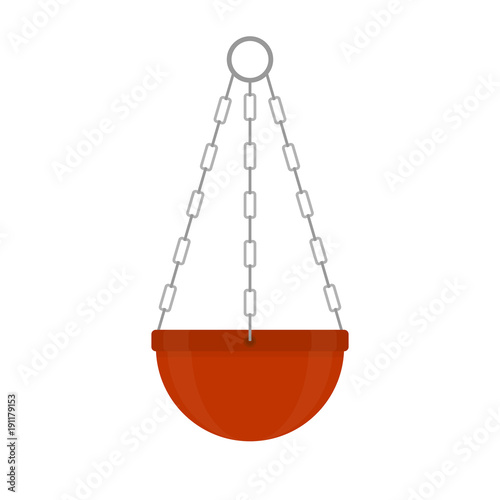 Vector illustration of terracotta flower pots isolated on white background. Hanging clay flowerpot in flat style. Gardening equipment. © Iglira