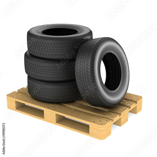 tire and pallet on white ba...