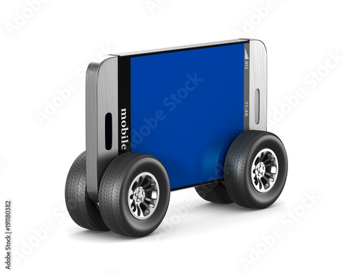 phone with wheels on white ...