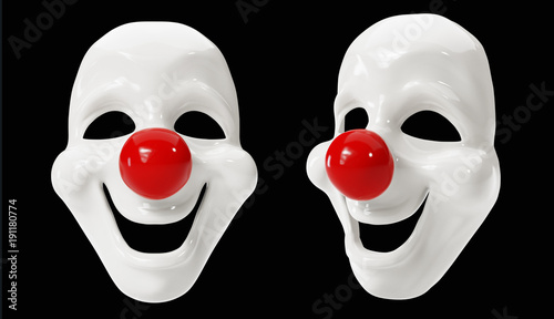 Clown Masks isolated on Black Background. 3D illustration
