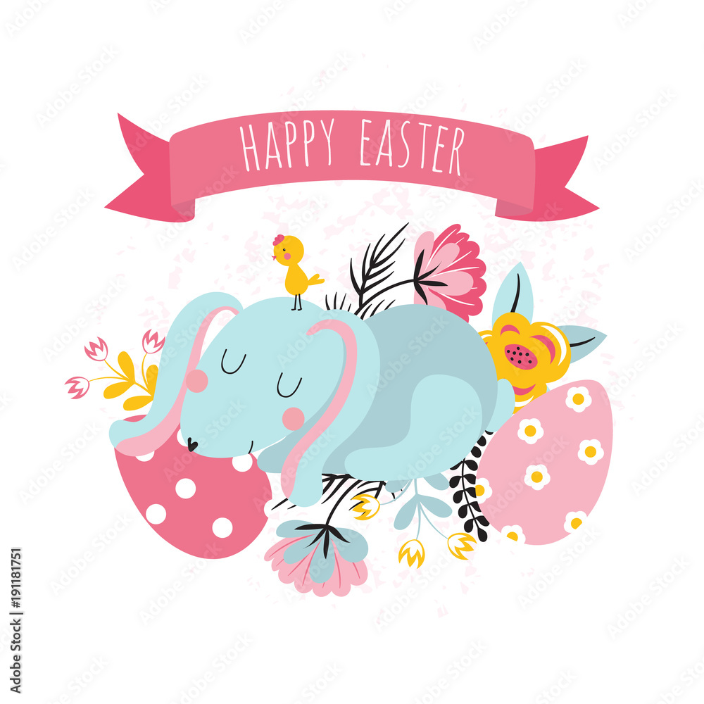 Easter card with cute rabbit
