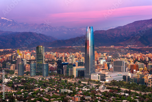 Panoramic view of Santiago de Chile with the Andes mountain range in the back photo
