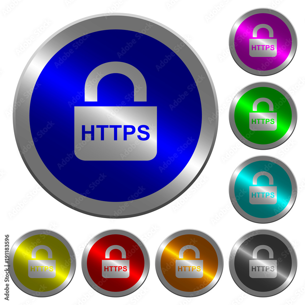 Secure https protocol luminous coin-like round color buttons Secure https protocol luminous coin-like round color buttons