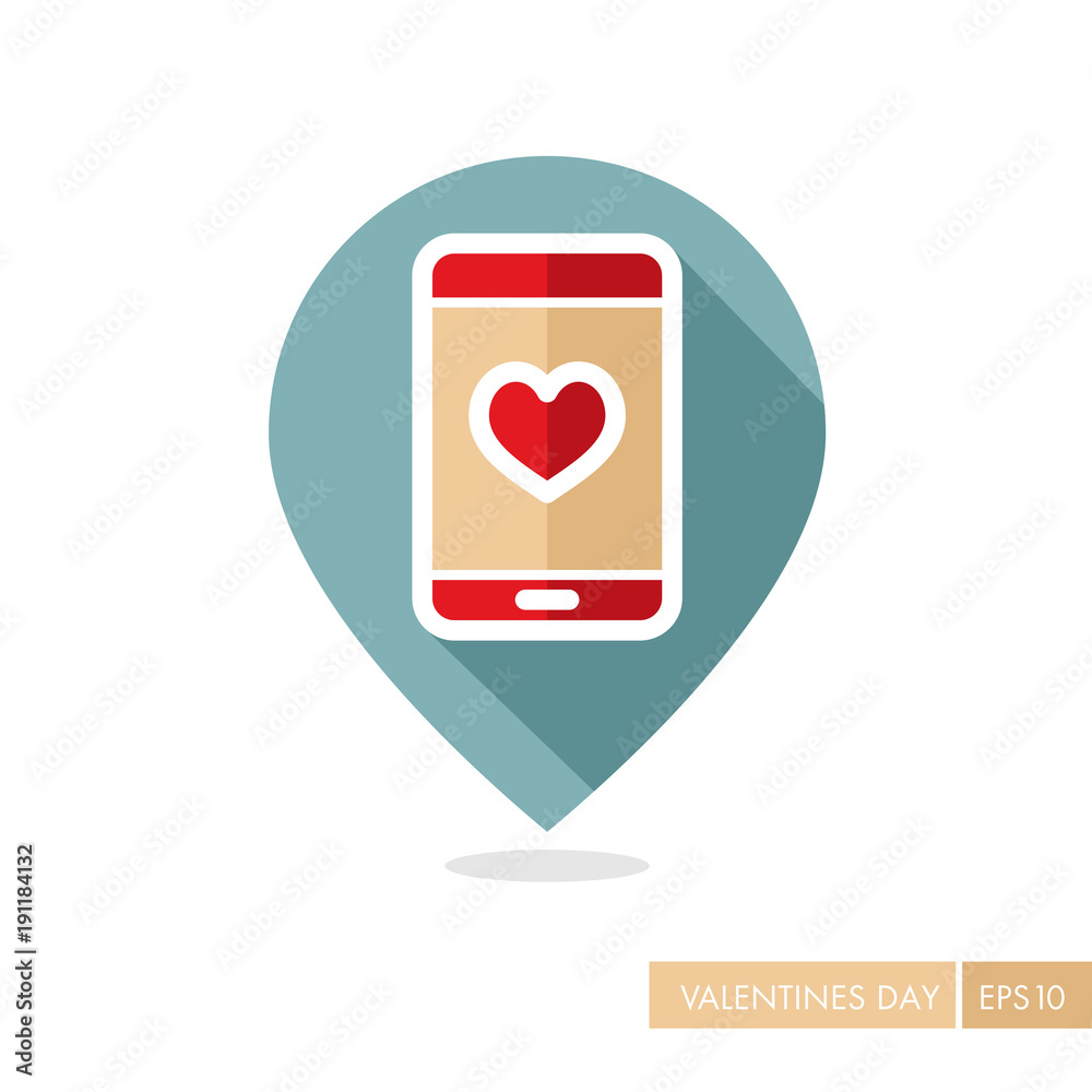 Heart smartphone pin map icon, telephone call Heart smartphone pin map icon, telephone call
