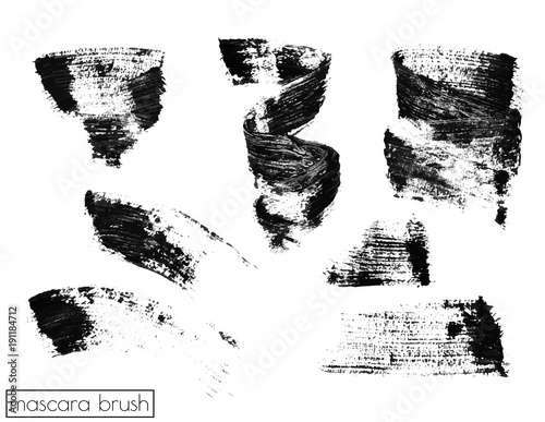 Set of brush strokes mascara. Grunge black artistic paintbrush