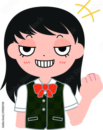 猫ジト目の女子生徒　笑う