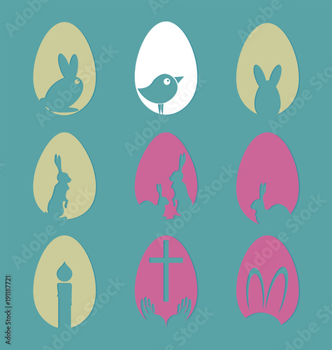 set of silhouettes of easter eggs